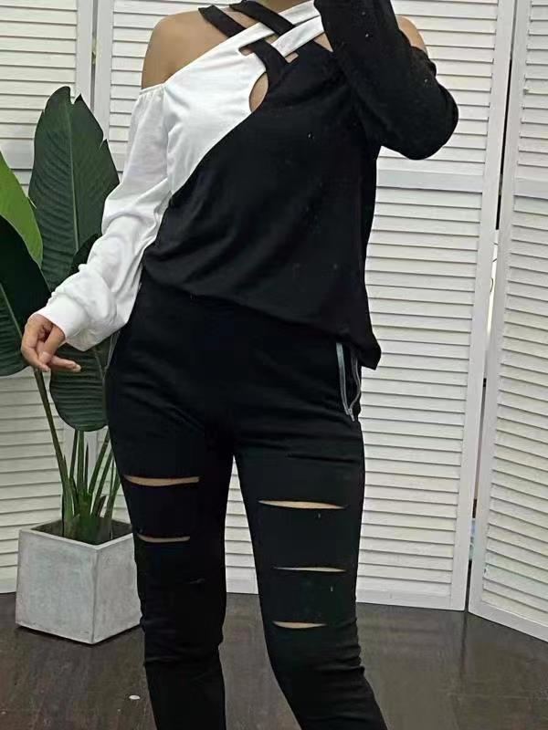 Damen Oberteil mit asymmetrischem Schnitt und offenen Schultern Heidi-Mode