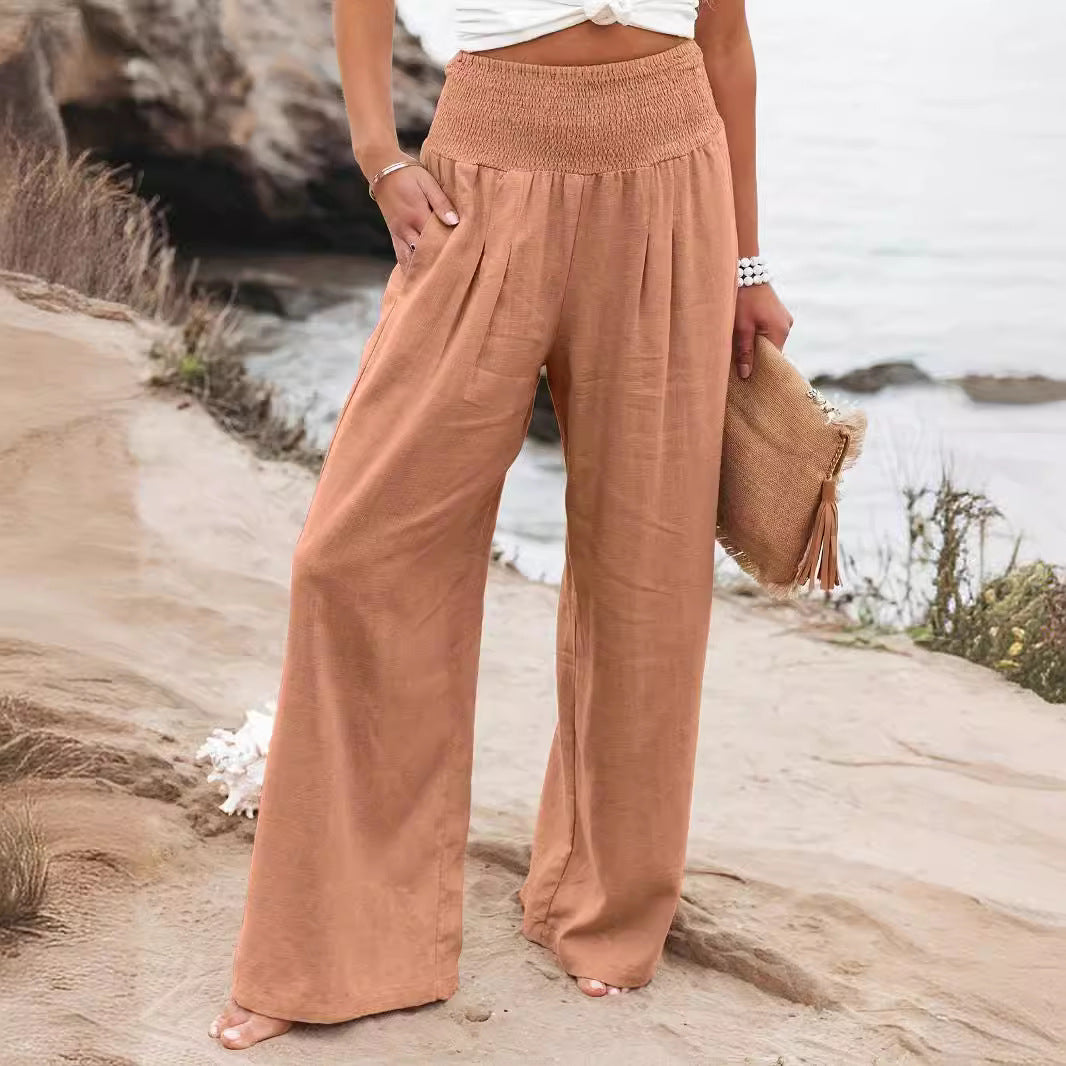 Damen weite Sommerhose mit hohem Bund und eleganten Falten Heidi-Mode