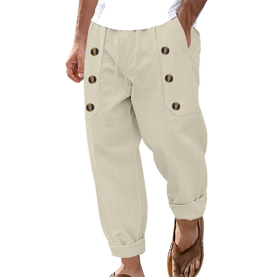 Herren Bequeme Leinenhose mit seitlichen Knöpfen und elastischem Bund Heidi-Mode