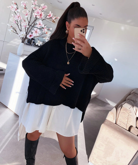 Damen oversized Strickpullover mit strukturiertem Lochdesign und lässigem Schnitt Heidi-Mode