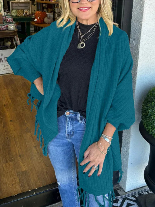 Damen vielseitiger Poncho mit Fransen Heidi-Mode