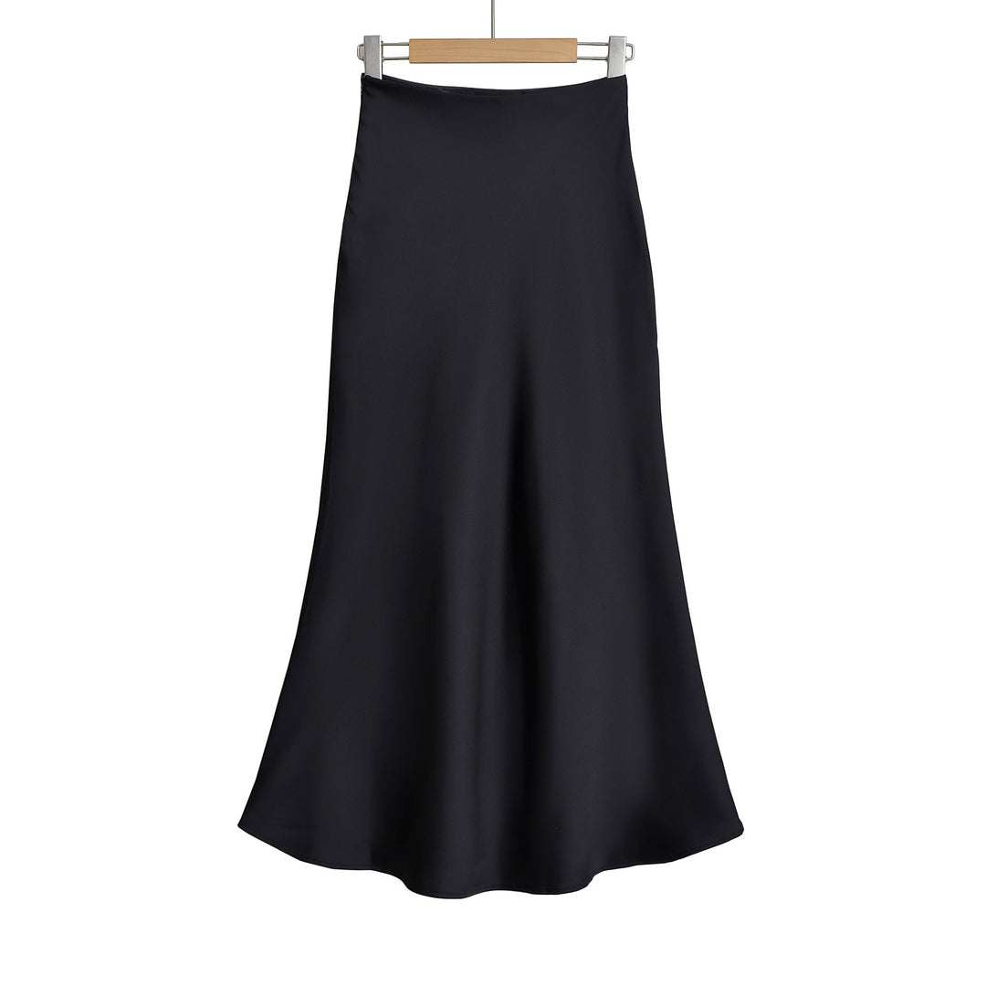 Damen eleganter Maxirock aus seidigen Materialien mit schwingendem Schnitt und hohem Bund Heidi-Mode