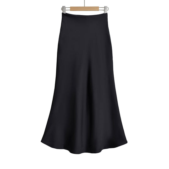 Damen eleganter Maxirock aus seidigen Materialien mit schwingendem Schnitt und hohem Bund Heidi-Mode