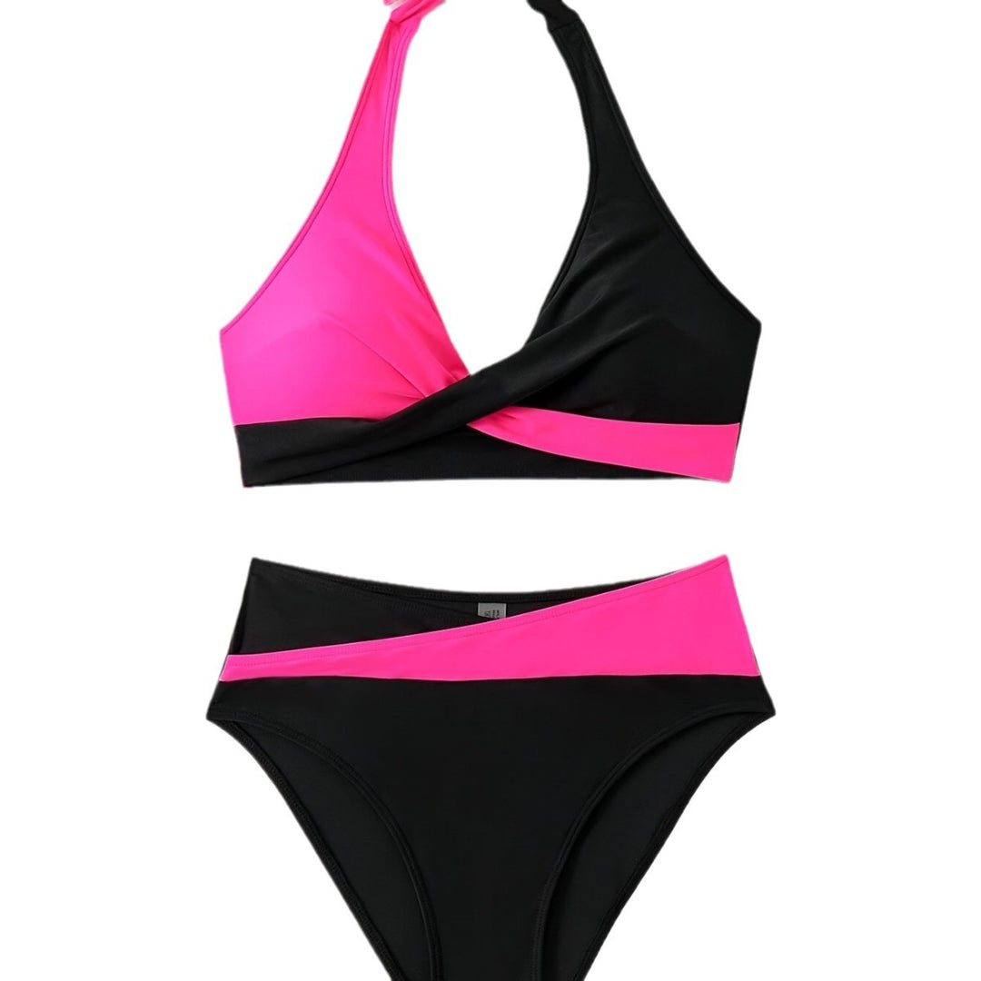 Damen Sportbikini mit raffiniertem Wickeldesign und trendigen Kontraststreifen Heidi-Mode