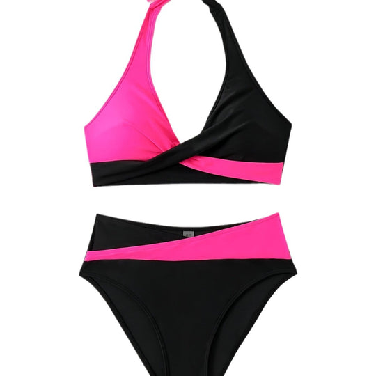 Damen Sportbikini mit raffiniertem Wickeldesign und trendigen Kontraststreifen Heidi-Mode