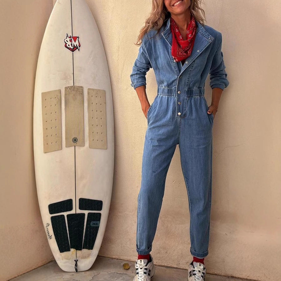 Damen Denim Jumpsuit mit taillierten Details und praktischen Taschen Heidi-Mode