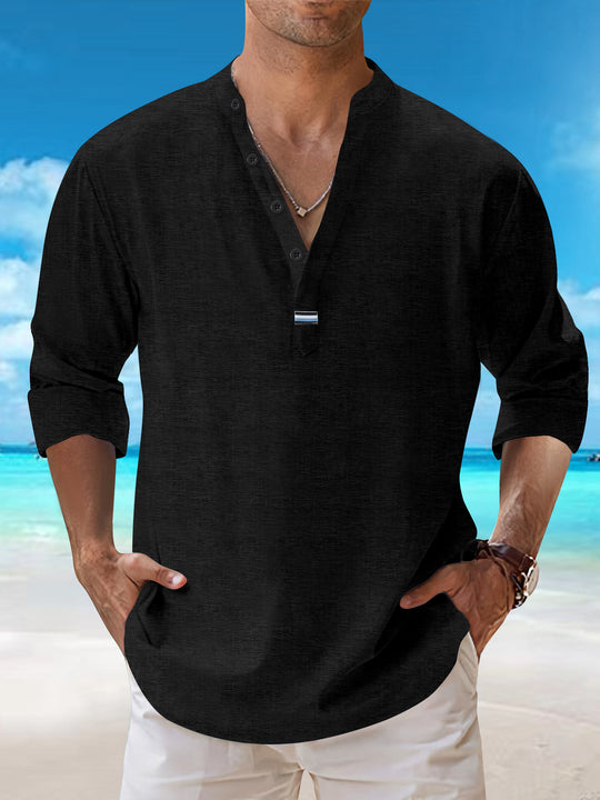 Herren Langarmshirt mit modischer Knopfleiste und elegantem Kragen Heidi-Mode