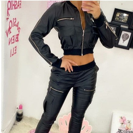 Damen cropped Jacke mit seitlichen Reißverschlusstaschen und elastischem Bund Heidi-Mode