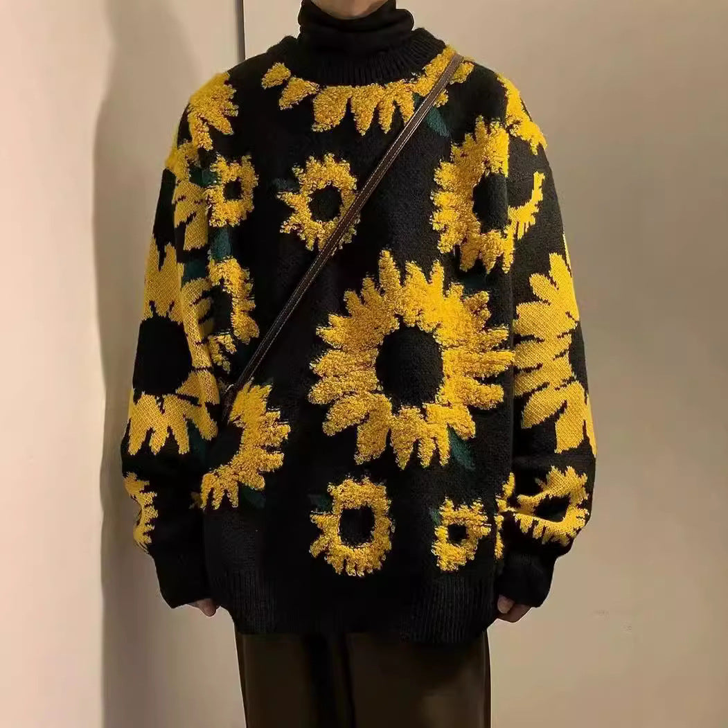 Damen Grobstrickpullover mit floralen Applikationen Heidi-Mode