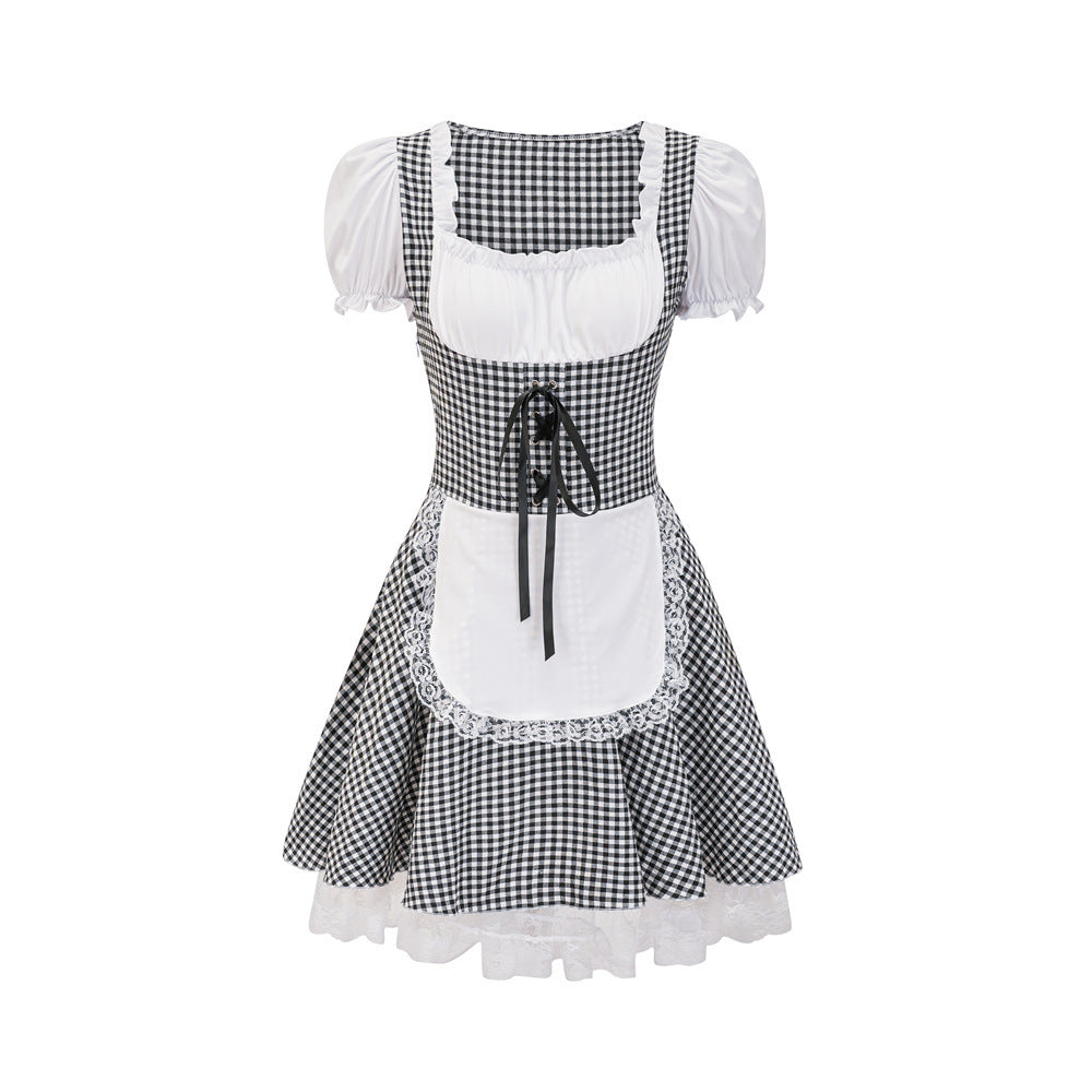 Damen Dirndlkleid mit traditionellem Karomuster und romantischen Rüschendetails Heidi