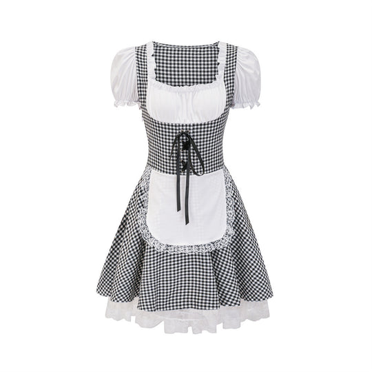 Damen Dirndlkleid mit traditionellem Karomuster und romantischen Rüschendetails Heidi