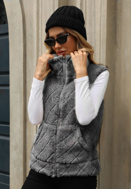 Damen Kuschelige Fleece-Weste mit Kapuze Heidi-Mode