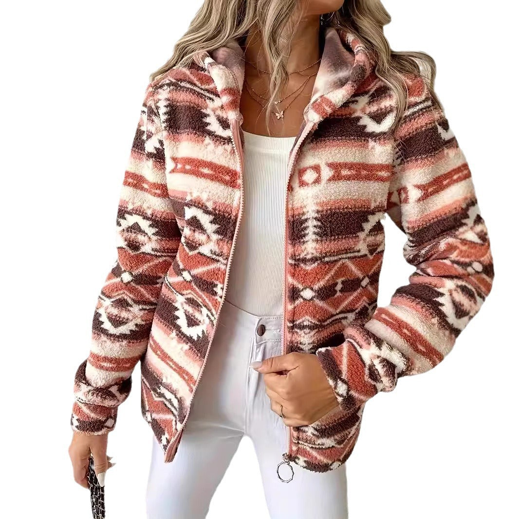 Damen Fleecejacke mit geometrischem Muster und hochwertiger Verarbeitung Heidi-Mode