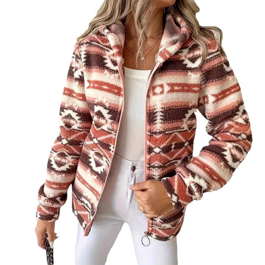 Damen Fleecejacke mit geometrischem Muster und hochwertiger Verarbeitung Heidi-Mode