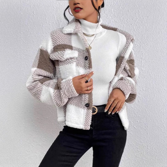 Damen Kuschelige Karojacke mit Umlegekragen Heidi-Mode