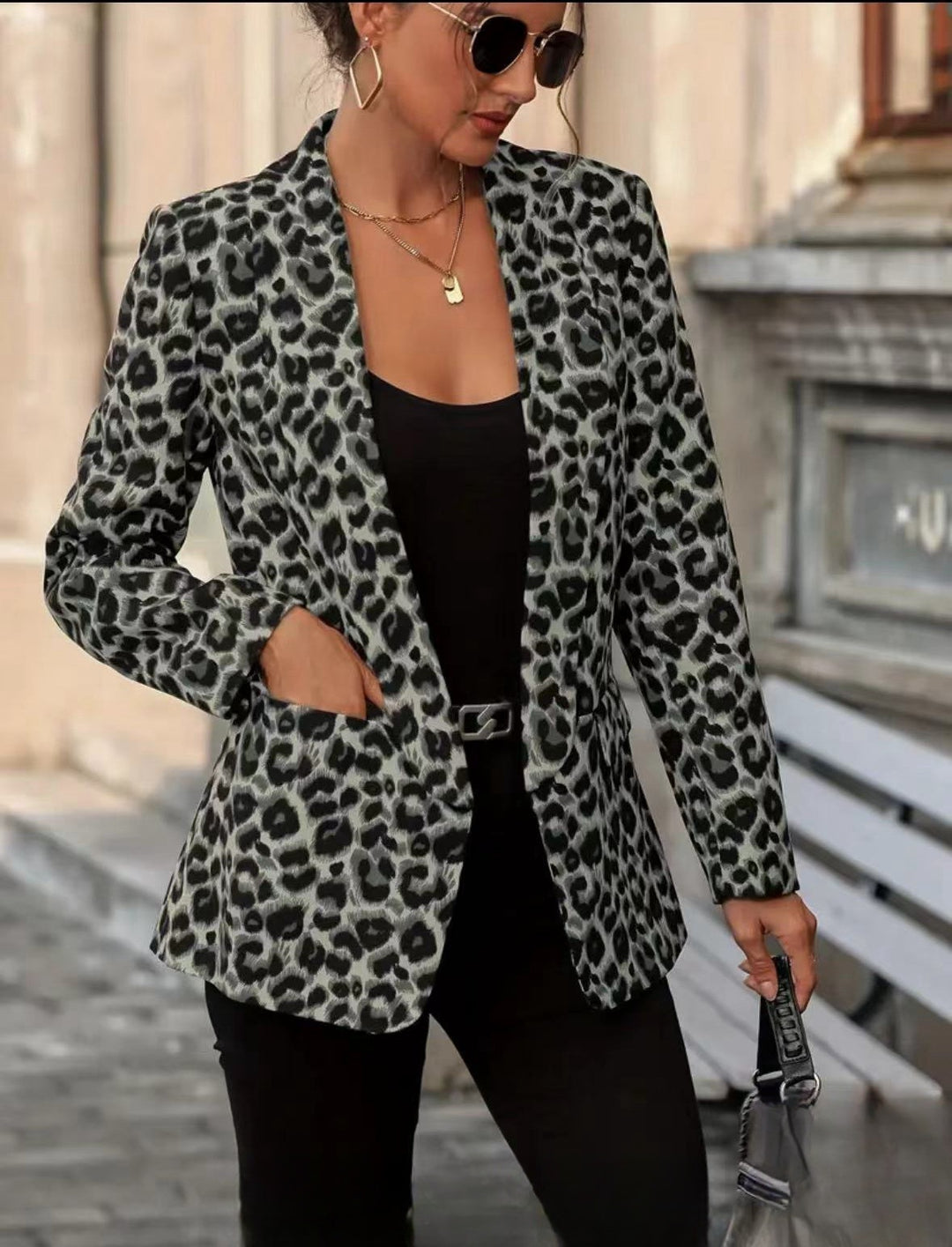 Damen Modischer Blazer im Leo-Design mit schlankem Schnitt Heidi-Mode