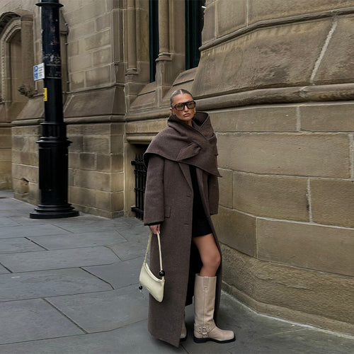 Damen Lange Wollmantel mit modernen Schnittführungen Heidi-Mode