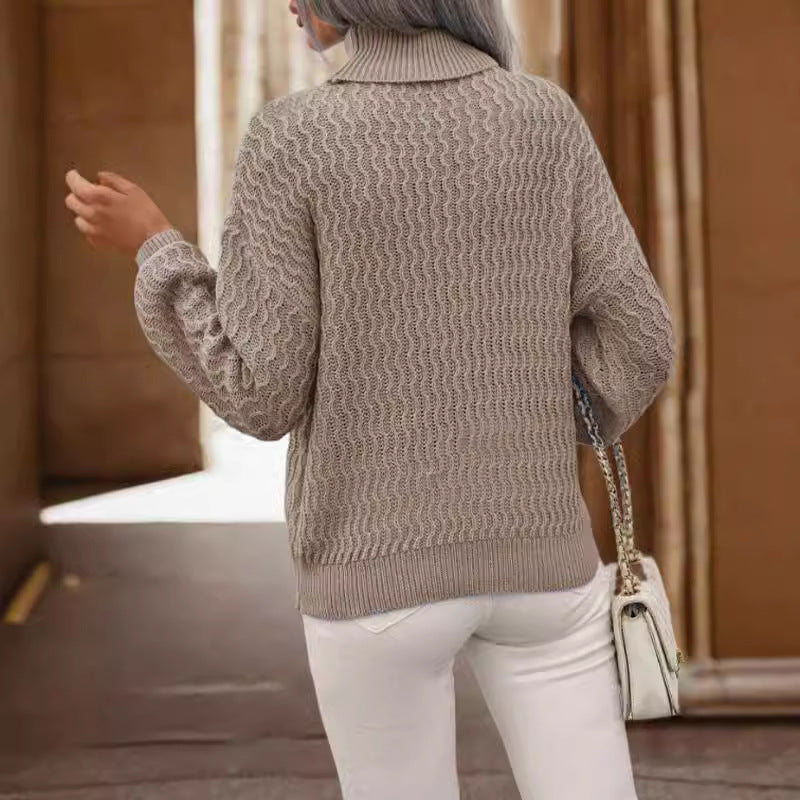 Damen Rollkragenpullover mit strukturiertem Muster und lässiger Passform Heidi-Mode