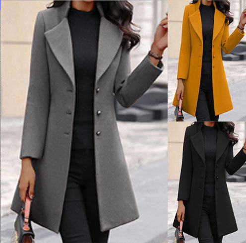 Damen Eleganter Mantel mit modernem Kragen und praktischen Knöpfen Heidi-Mode