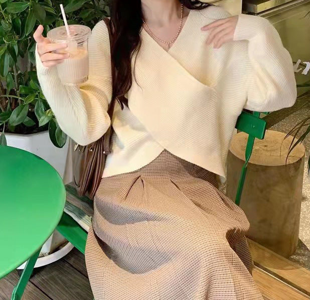 Damen Gemütlicher Strickpullover mit modernem Wickeldesign Heidi-Mode