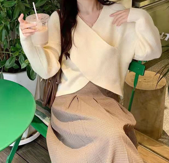 Damen Gemütlicher Strickpullover mit modernem Wickeldesign Heidi-Mode