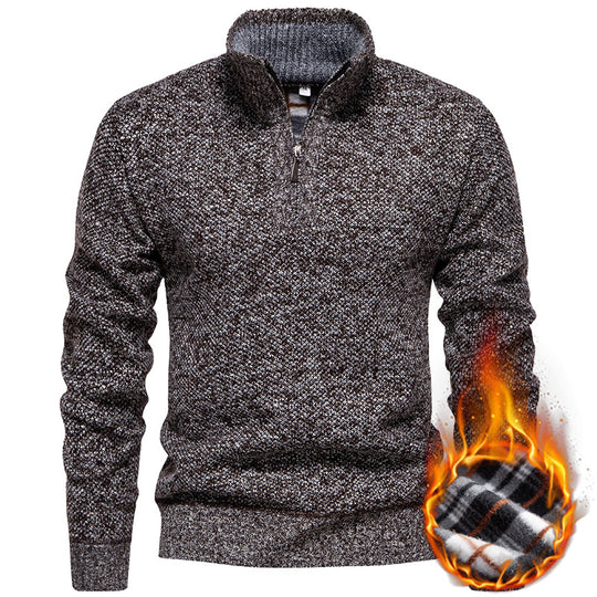 Herren Strickpullover mit halbem Reißverschluss und modischem Strukturdesign Heidi-Mode
