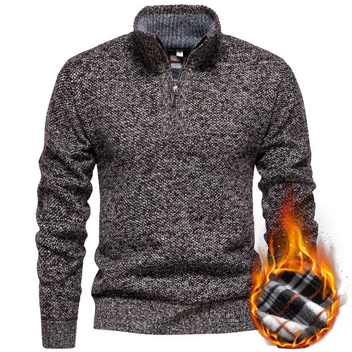 Herren Strickpullover mit halbem Reißverschluss und modischem Strukturdesign Heidi-Mode