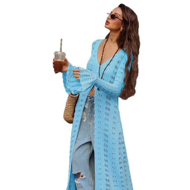 Damen Großer Strickcardigan mit offener Maschenstruktur und weit geschnittenen Ärmeln Heidi-Mode