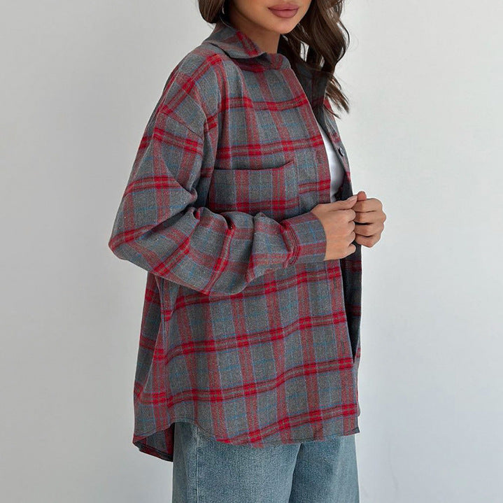 Damen Karierte Flanell-Hemdjacke mit übergroßem Schnitt Heidi-Mode