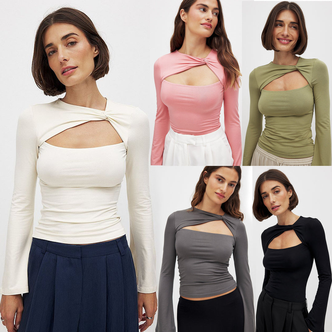 Damen Langarm Oberteil mit raffiniertem Knotendesign Heidi-Mode