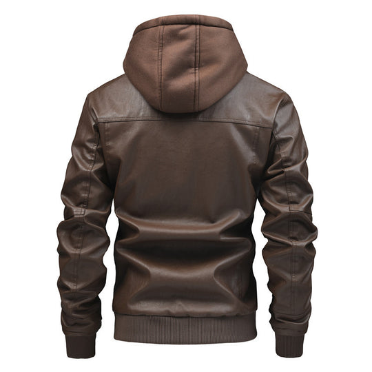 Herren Lederjacke mit abnehmbarem Kapuzen-Innenfutter Heidi-Mode