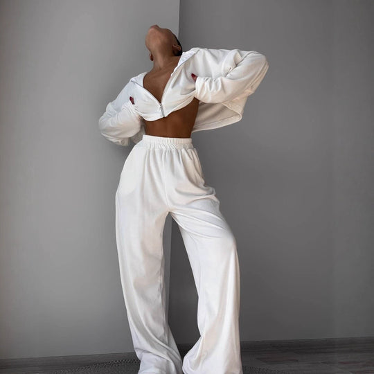 Damen luxuriöses Fleece-Loungewear-Set mit hohem Kragen und weitem Schnitt Heidi-Mode