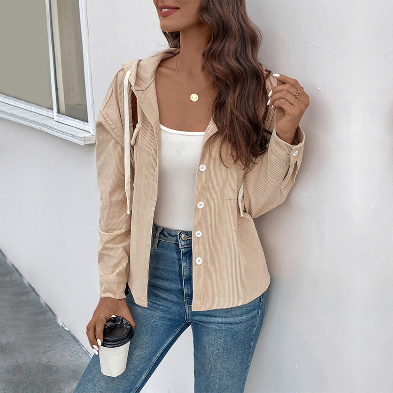 Damen Cordjacke mit Kapuze und Knopfverschluss Heidi-Mode