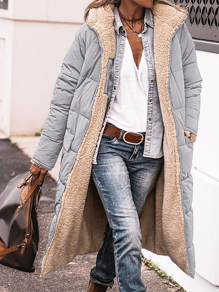 Damen Lange Steppjacke mit kuscheligem Innenfutter und Kapuze Heidi-Mode