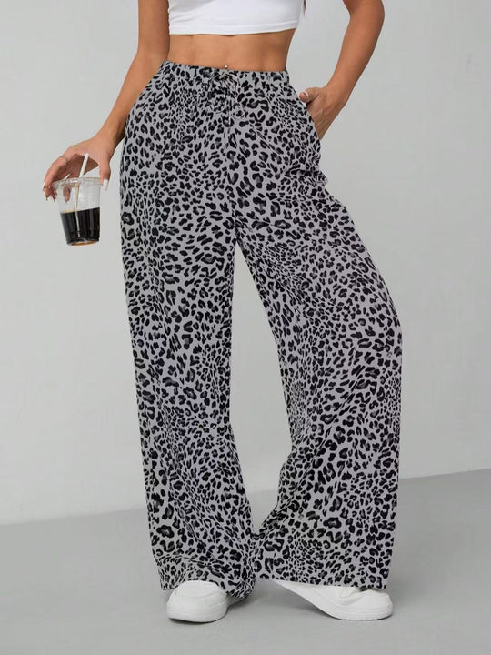 Damen Relaxed Fit Leopardenmuster Palazzo-Hose Heidi-Mode