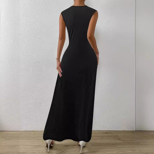 Damen Elegantes Maxikleid mit Raffungen und Rundhalsausschnitt Heidi-Mode