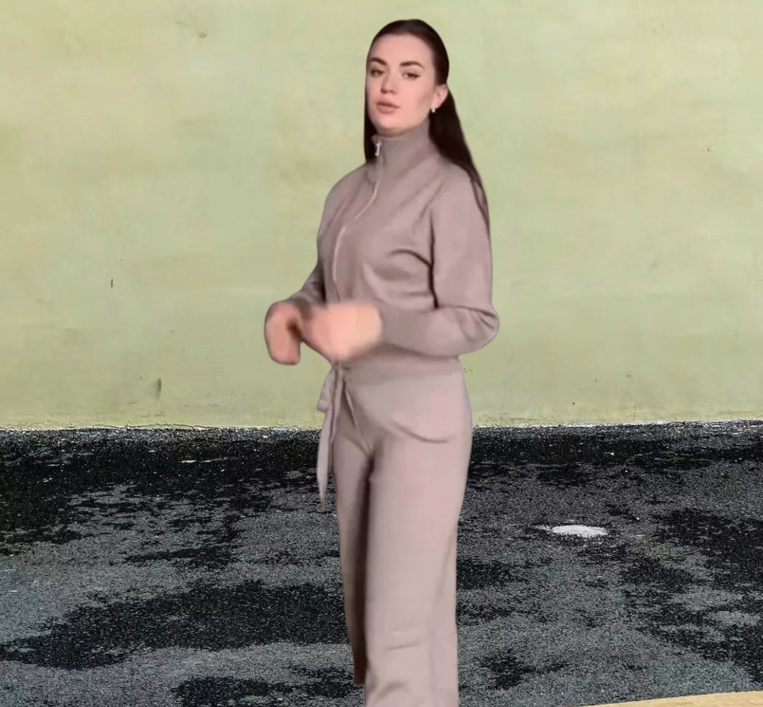 Damen Sportlicher Strickpullover mit hohem Kragen und Reißverschluss Heidi-Mode