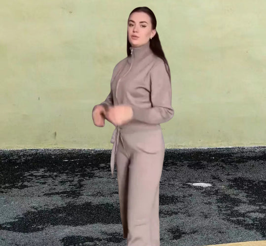 Damen Sportlicher Strickpullover mit hohem Kragen und Reißverschluss Heidi-Mode