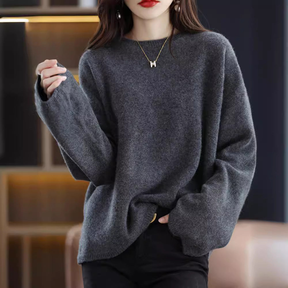 Damen weicher Strickpullover mit weitem Schnitt und legerem V-Ausschnitt Heidi-Mode