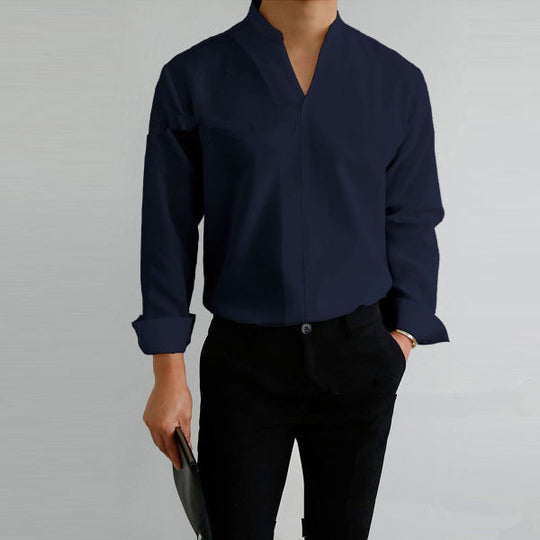 Herren Langarmshirt mit modernem Stehkragen und schmaler Passform Heidi-Mode