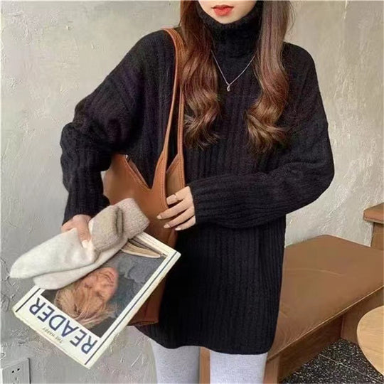 Damen Hochgeschlossenes Strickoberteil mit asymmetrischem Schnitt und feiner Rippstruktur Heidi-Mode