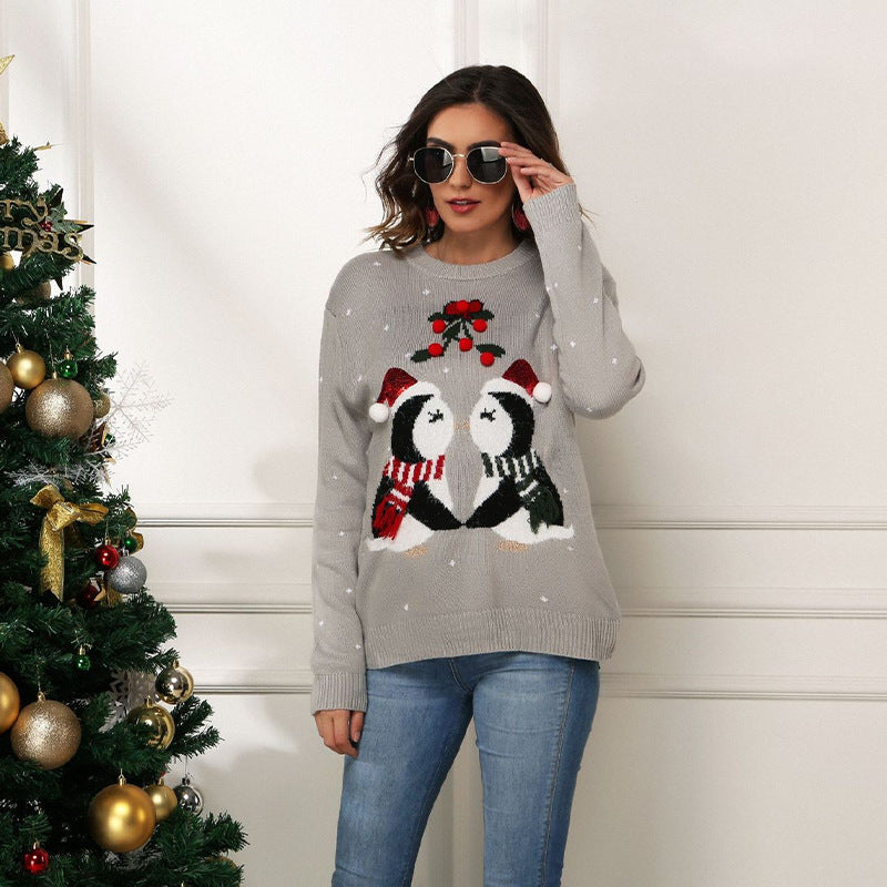 Damen Weihnachtspullover mit süßem Pinguin-Motiv und festlichem Design Heidi-Mode