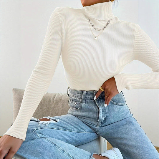 Damen Rollkragenpullover mit modernem Rippdesign Heidi-Mode