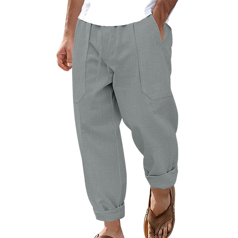 Herren lockere Leinen-Hose mit Seitentaschen Heidi-Mode