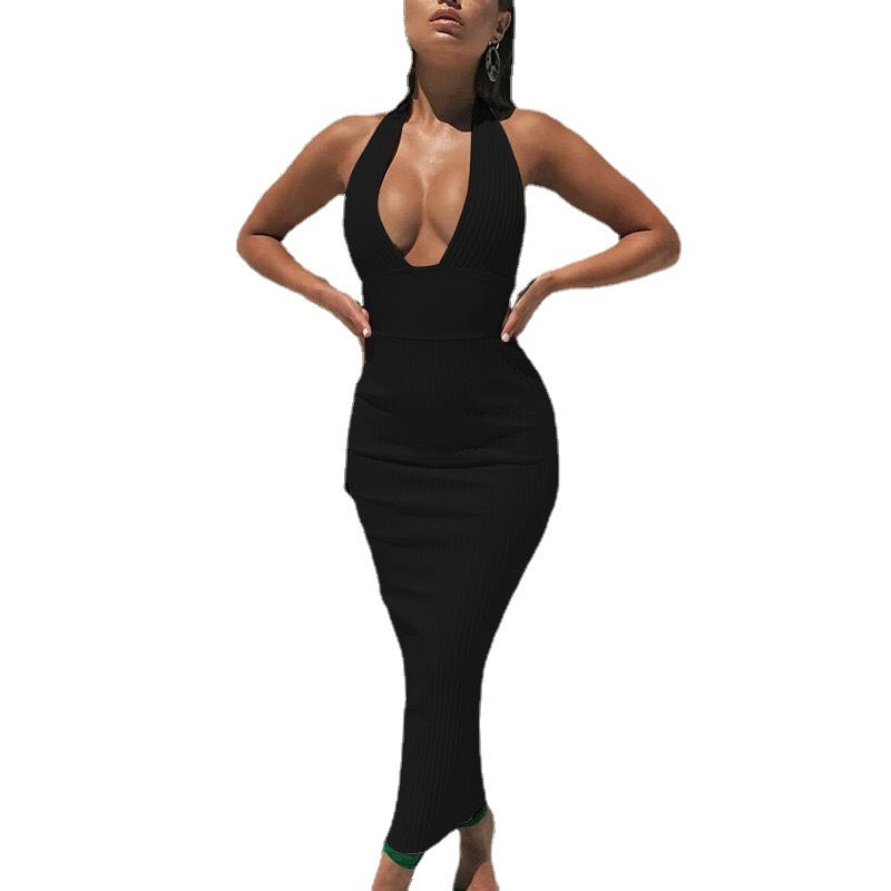 Damen figurbetontes Strickkleid mit tiefem Ausschnitt und schmalem Schnitt Heidi-Mode