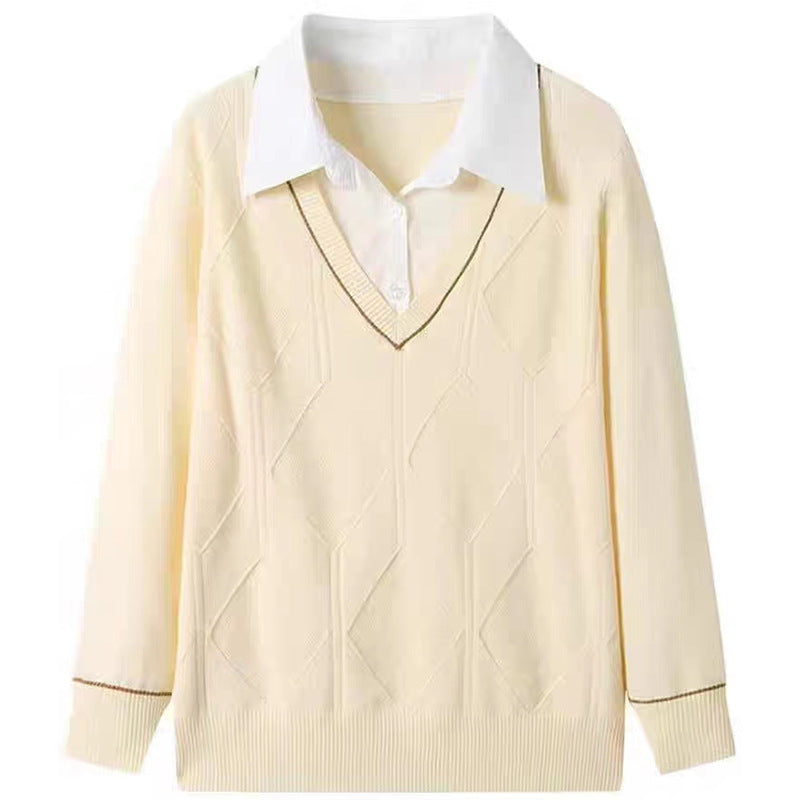 Damen gestrickter Pullover mit v-ausschnitt und strukturiertem Diamantmuster Heidi-Mode