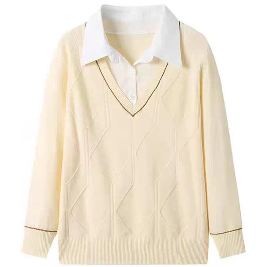 Damen gestrickter Pullover mit v-ausschnitt und strukturiertem Diamantmuster Heidi-Mode