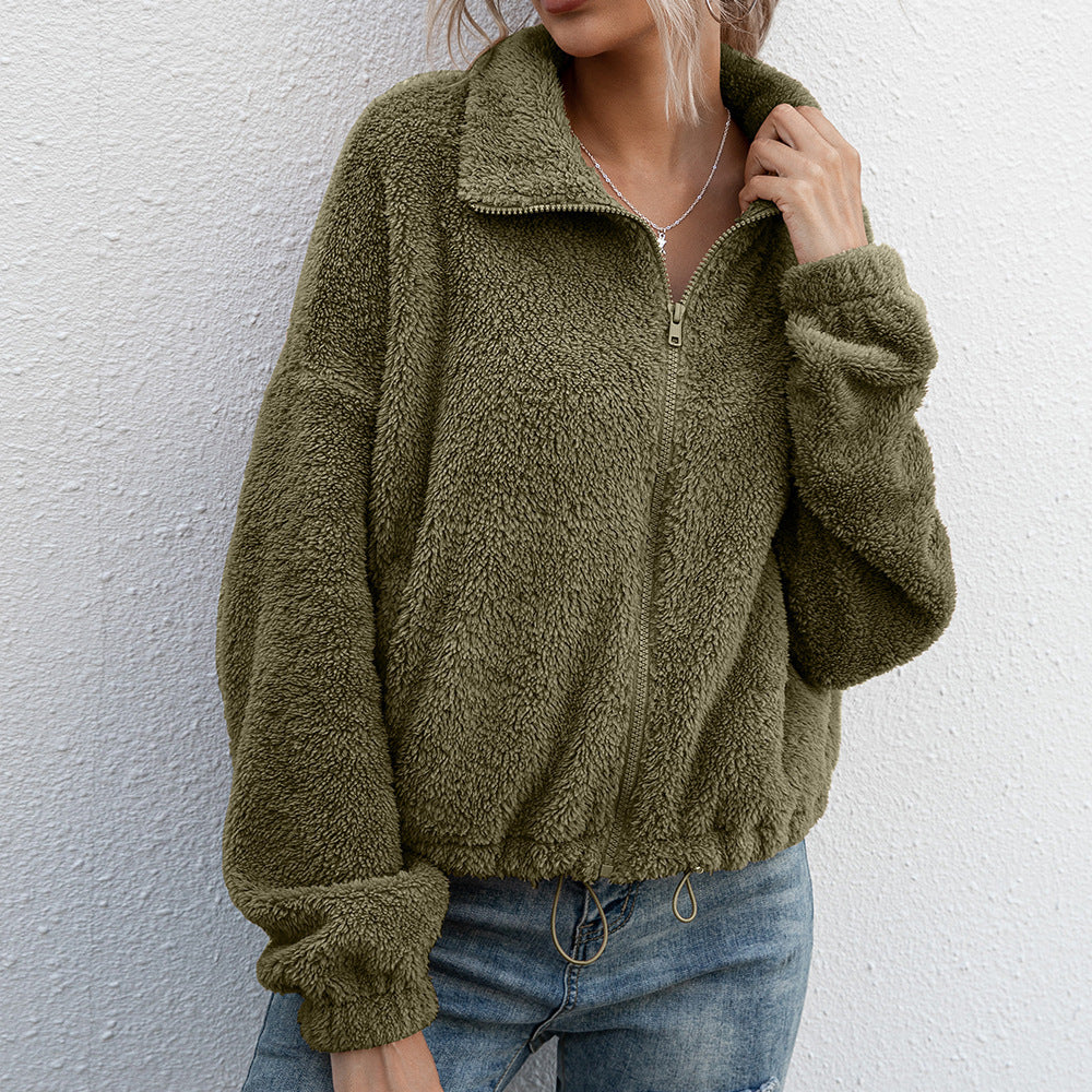 Damen Fleecejacke mit hohem Kragen und elastischem Bund Heidi-Mode