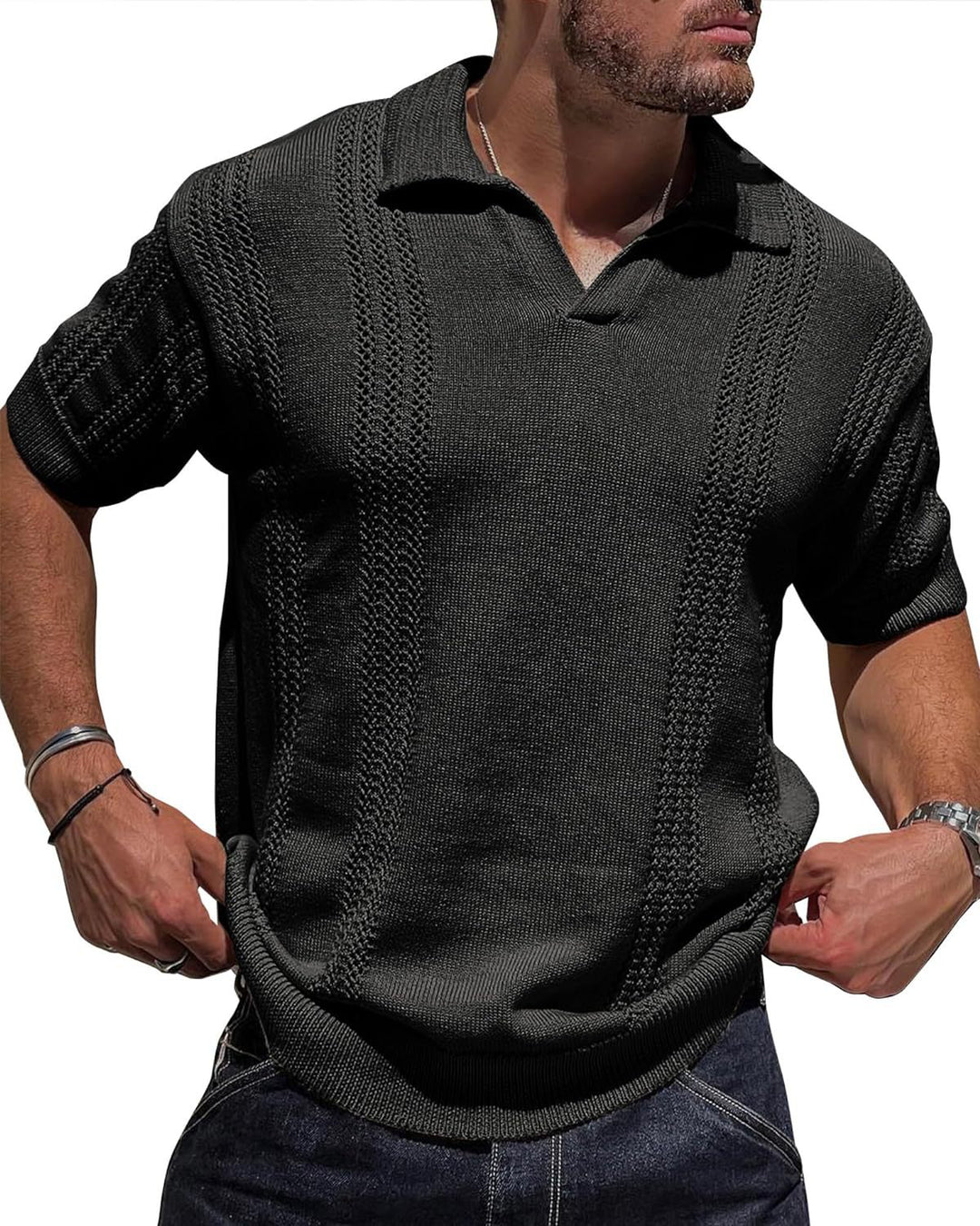Heidi Mode | Hohles POLO-Shirt mit V-Ausschnitt