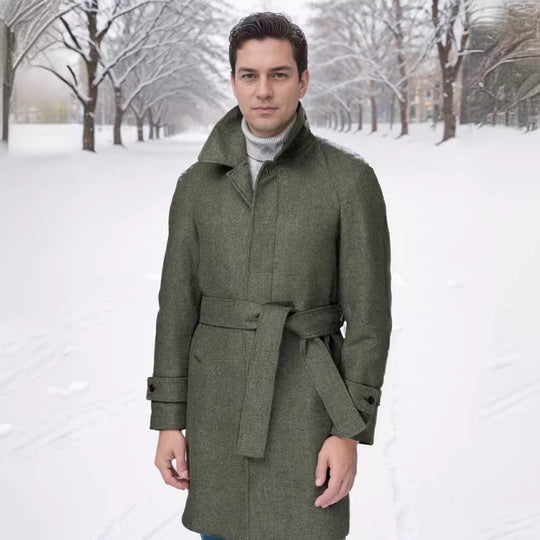 Herren eleganter und taillierter Trenchcoat aus hochwertiger Wolle Heidi-Mode